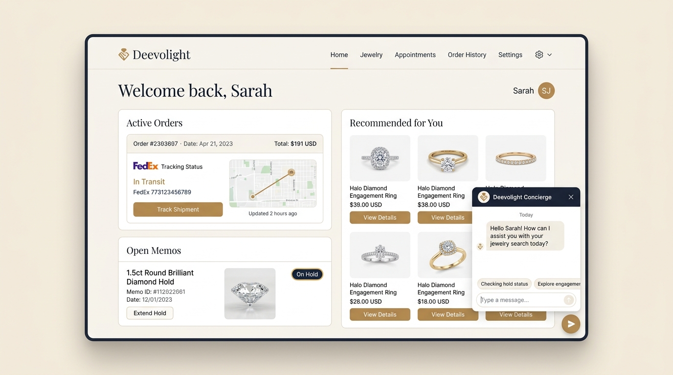 Deevolight Customer Portal Interface for Sarah Jenkins