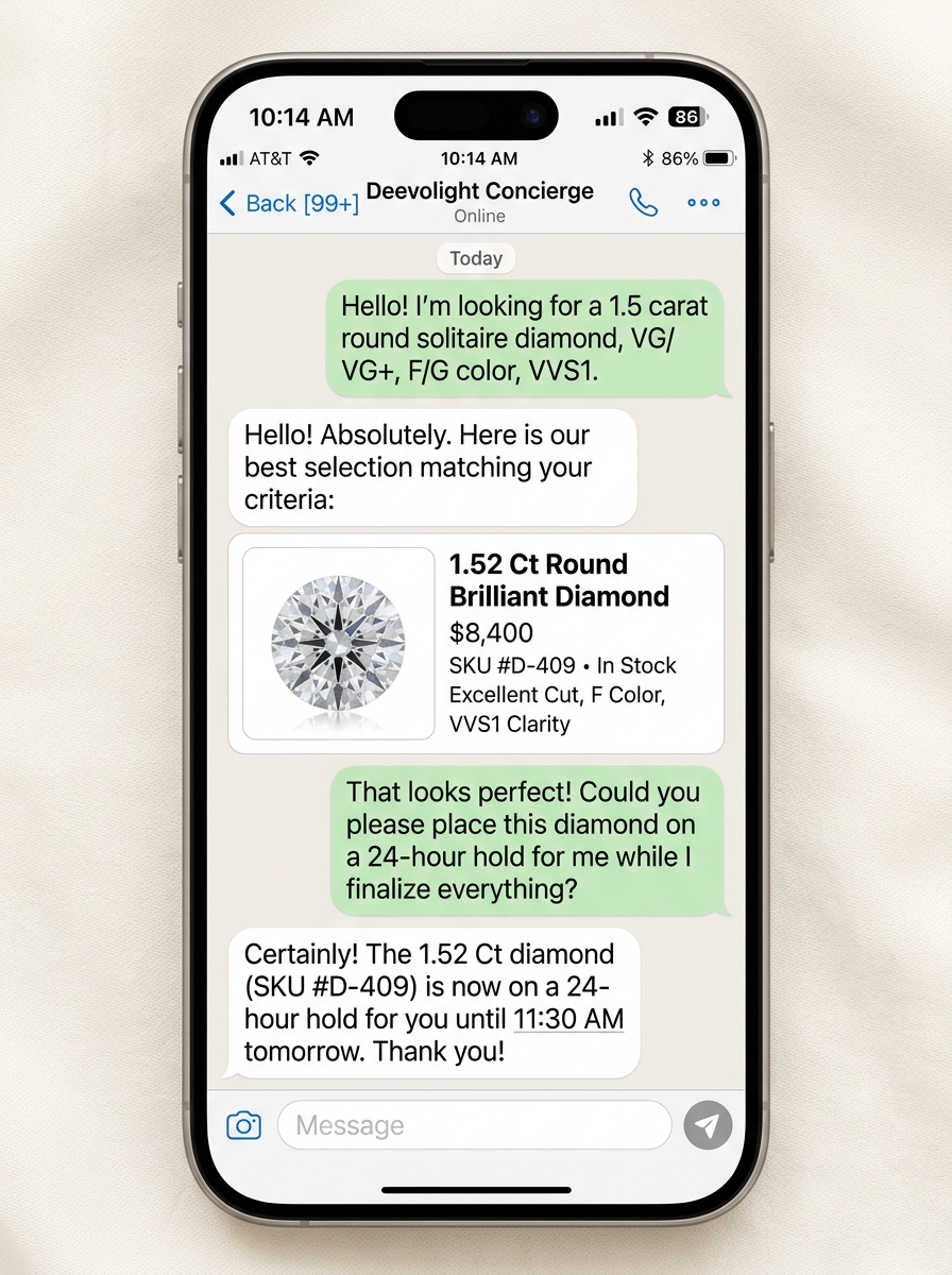 WhatsApp Concierge Interaction on iPhone 15 Pro